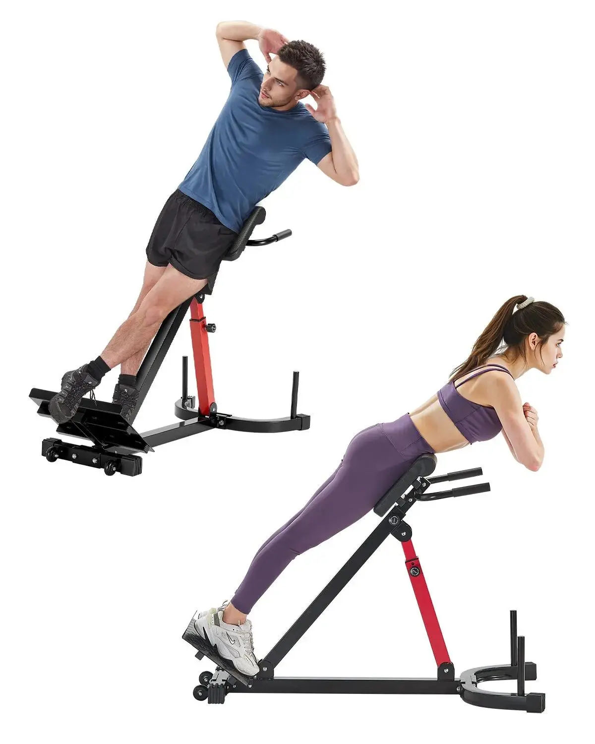 【Summerfinds】VEVOR Unisex Carbon Steel Roman Chair Back Extension Machine, 350 lbs Adjustable Strength Equipment, Compact Exercise Device for Weight Lifting, Glute, Hamstring, Lower Back Home Gym, Compact Exercise Device Weight Lifting