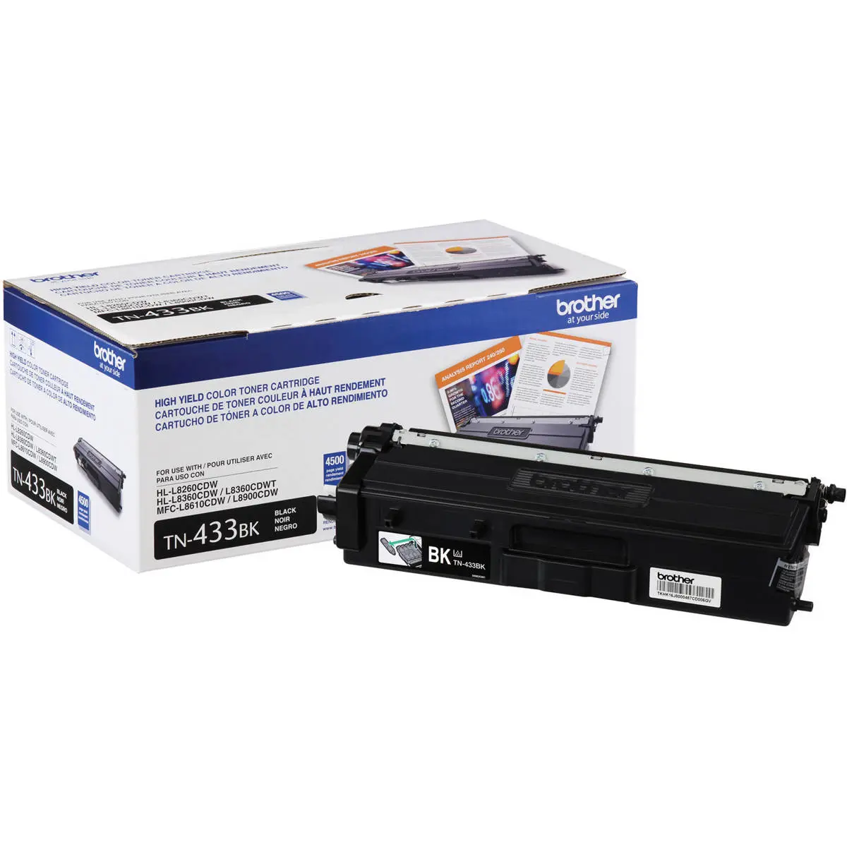 Brother TN433 High Yield Toner Cartridge, Up to 4500 Pages, Black