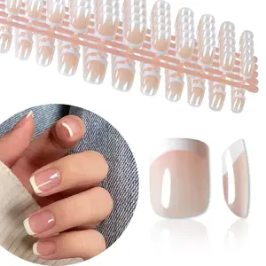 120 PCS Kids Press-On Nails Set – 5 Pack Short French Tip Fake Nails, Full Cover ABS Plastic False Nails Kit for Girls, Easy Stick-On Nail Art Gift for Children & Women