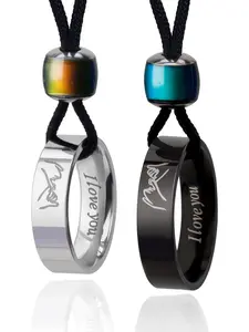 I Love You Design Couple's Ring Pendant Couple Necklace, Letters Pattern Necklace, Fashion Necklace for Daily Wear, Trendy All-match & Exquisite Jewelry for Birthday Gift, Name Engraved Pendant