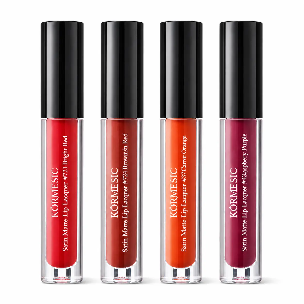 Satin Matte Liquid Lipstick Set, 4 Vibrant Shades, Smooth Lightweight Lip Lacquer for Daily Makeup, Bright Red, Brownish Red, Carrot Orange & Raspberry Purple, Velvety Lip Color with Easy Application for Women, 2.2g Each, Soft Matte Finish