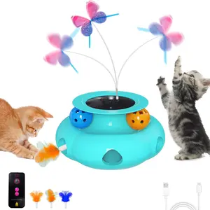 Interactive  Toys for Indoor Cats, 3in1 Pet Teaser  with Ambush  Wand, Fluttering Butterfly and Track Balls,  Activated Automatic Kitten Rechargeable Toys