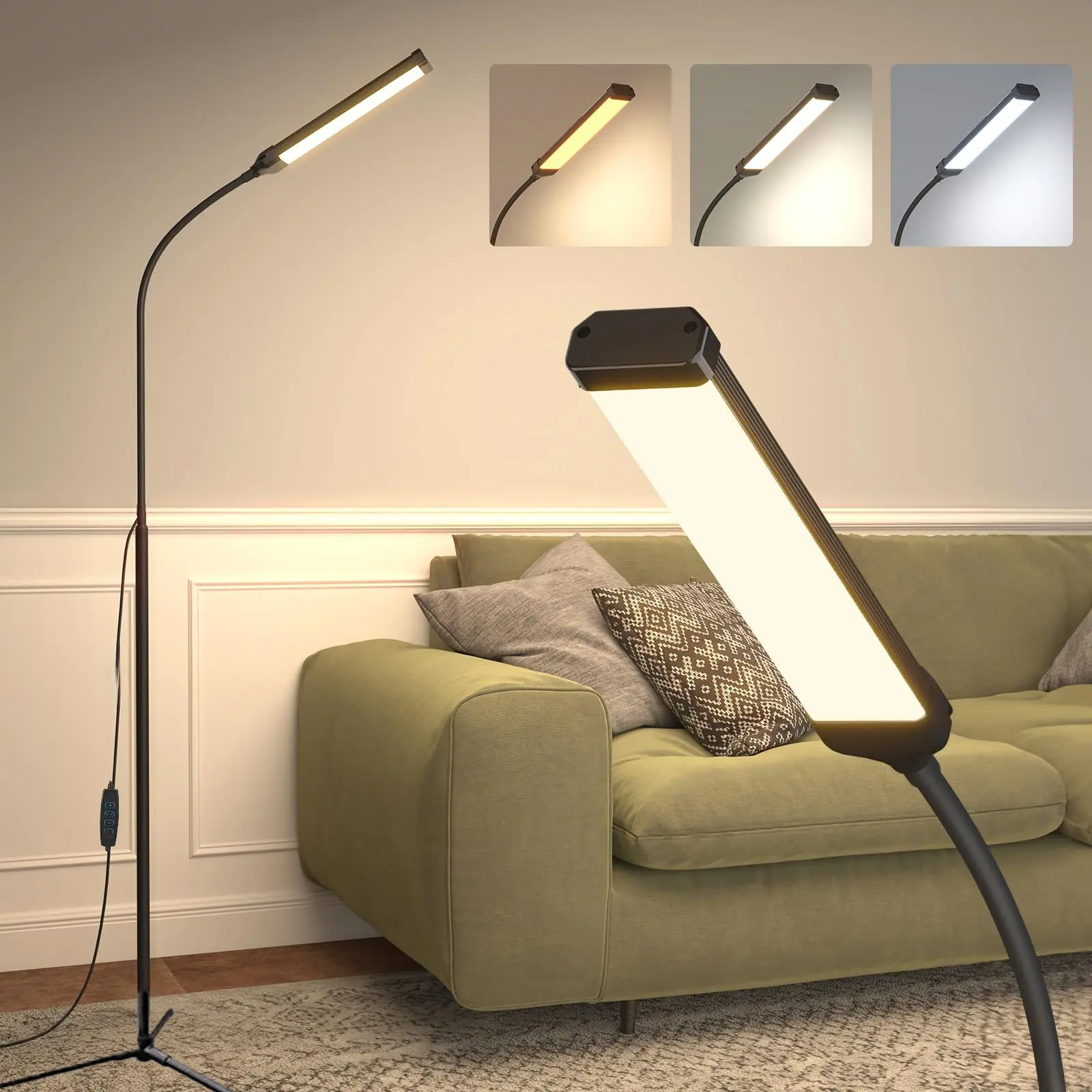 Multifunctional Dimmable Modern Floor Lamp LED Smart Light, Home Lighting, 3 Color Modes, Adjustable Brightness, Flexible Gooseneck Design, USB Powered, Home Reading Work Beauty Salon Makeup Use, Led Floor Lamps