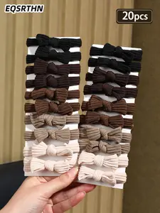 20pcs Daily Gentle Korean Style Fashion Exquisite Hair Accessories, Bow Shape Hair Ring-Soft High Elastic Women's Hair Rope, Elegant All-match Milk Tea Color