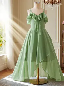 Dress new wedding dress chiffon beach dress host medium and large girl dress princess dress dance performance costume