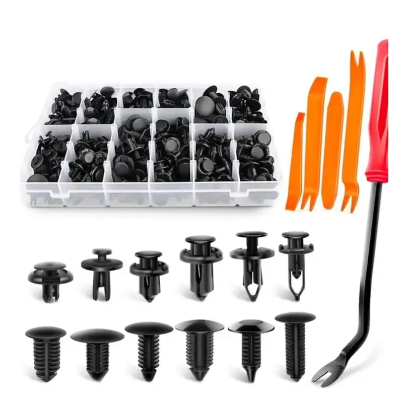 130pc Trim Kit & Clip Set, Plastic Auto Trim Removal Tools for DIY Car Enthusiasts - Push-In Fasteners, Bumper Clips, Fender Liner Retainers, Interior/Exterior Universal Fit Parts for Many Cars
