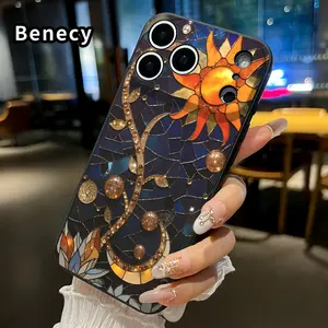 Straight Edge Phone Case for iPhone 17 15 16 14 Pro Max 13 12 11 XR XS Plus Air E  Sunlit Mosaic Reverie Pattern Anti-Scratch Shockproof TPU Bumper Drop-proof Cover Cellphone Protective