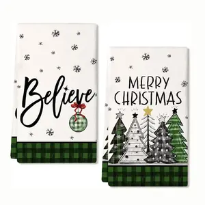 2counts Christmas Tree Kitchen Towels, High Absorbent Quick Dry Soft No-Lint Cloth Hand Towels, Perfect Holiday Home Decor Gift, Decorative Towels