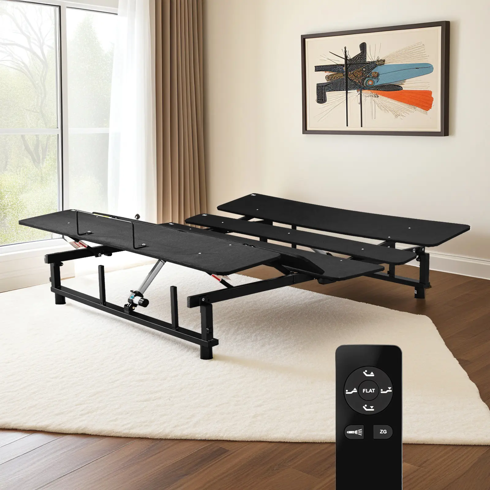 Modern Height Adjustable Bed Frame with Ergonomic Adjustable Headboard, Independent Head-Foot Incline, Silent Motor, Wireless Remote, 750 lbs Cap., Quick Setup, Universal Design, Gel Foam Compatible Indoor Furniture Bed