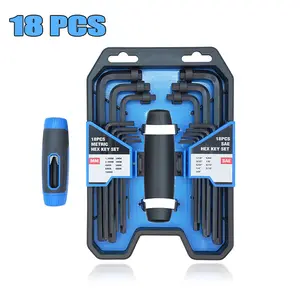 YOWIN 18-Piece Hex Key Set - Allen Wrench Set – Metric 1.5mm–10mm & SAE 1/16"–3/8", Black Oxide Coating, Torque Handle, High Leverage, Long & Short Keys, Easy to Organize deals fo br you days repair work Adjustable Set with Chrome Finish quality tools