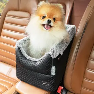 [5-year warranty] PETSFIT Center Console Dog Car Seat with Safe Protection Hooks, Pet Car Seat with Upgraded Safety Tethers, Washable Cushion, Console Dog Car Seats for Small Dogs Up to 10 Lbs(Black)