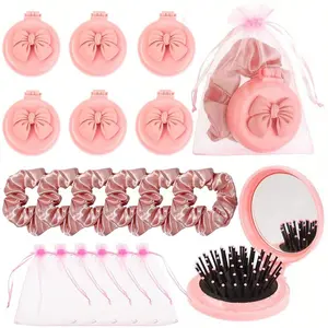 Bow Party Gifts Set, Folding Mirror & Mini Travel Hairbrush, Organza Bag Included, Perfect for Wedding & Bridal Shower Presents