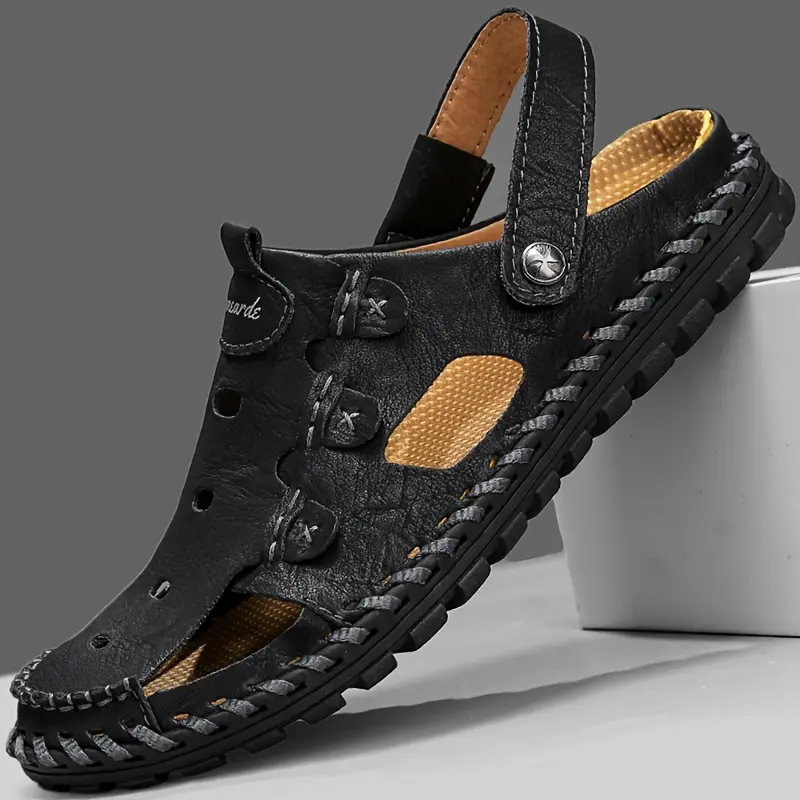 Men's Stitching Microfiber Casual Closed-Toe Slide-On Sandals - Anti-Slip Fabric/Rubber Beach Shoes for Outdoor Wear, Spring & Summer, Casual Beach Shoes