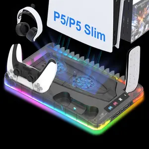 GAMINJA Charging Base Vertical Cooling Rack for PS5/PS5 Slim Host, Charging Base with Hook for PS5 Controller, Console Accessories, Controller Accessories, Charging Dock Accessories