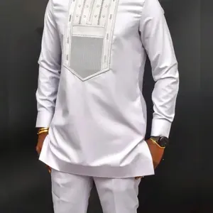 Men's Kaftan Set African Style Long Sleeve Embroidered Round Neck Shirt & Casual Pants, Muslim Traditional Clothing for Festivals Weddings