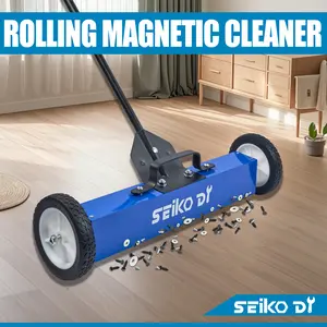 45Lbs Rolling Magnetic Sweeper with Wheels, 18-inch Large Magnet Pickup Lawn Sweeper, Push-Type Magnetic Pick Up Sweeper, Magnet with Telescoping Handle, Easy Cleanup of Workshop Yard Garage
