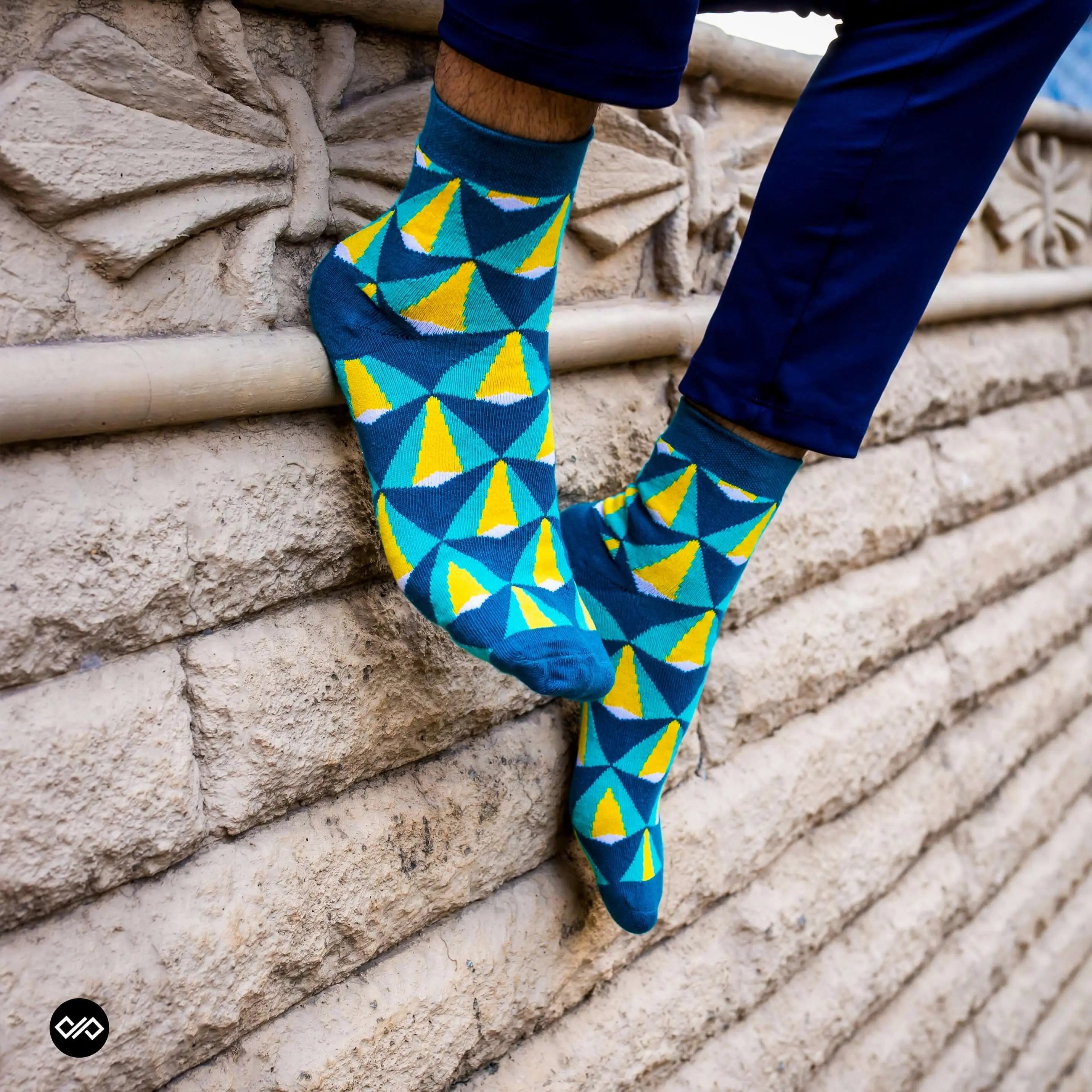Turquoise, Yellow & Green Cotton Ankle Socks: Beam Ankle Length Socks