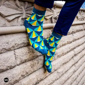 Turquoise, Yellow & Green Cotton Ankle Socks: Beam Ankle Length Socks
