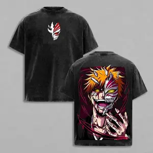 Ichigo Hollow Form Bleach Graphic Tee | Vintage Washed Heavyweight Cotton Oversized T-Shirt | Double Printed Y2K Anime Streetwear | Unisex Manga Fan Gift