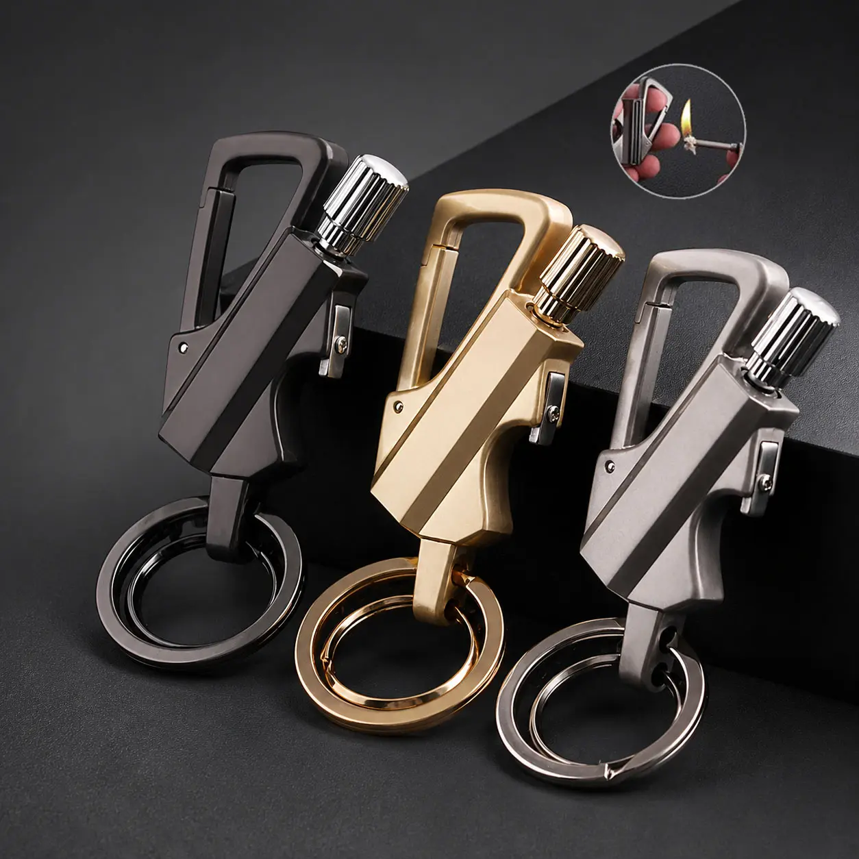 Men's Multifunctional Outdoor Keychain Lighter - Reusable Match Igniter, Bottle Opener, Carabiner Key Organizer, Portable Keychain Tool for Camping Hiking Daily Travel, Key Organizer Keychain