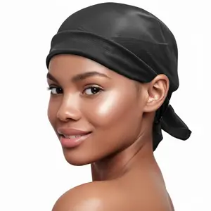 Donna Silky Satin Hair Wrap for Women – Breathable Sleeping Scarf for Black Hair, Soft Protective Night Wrap, Black