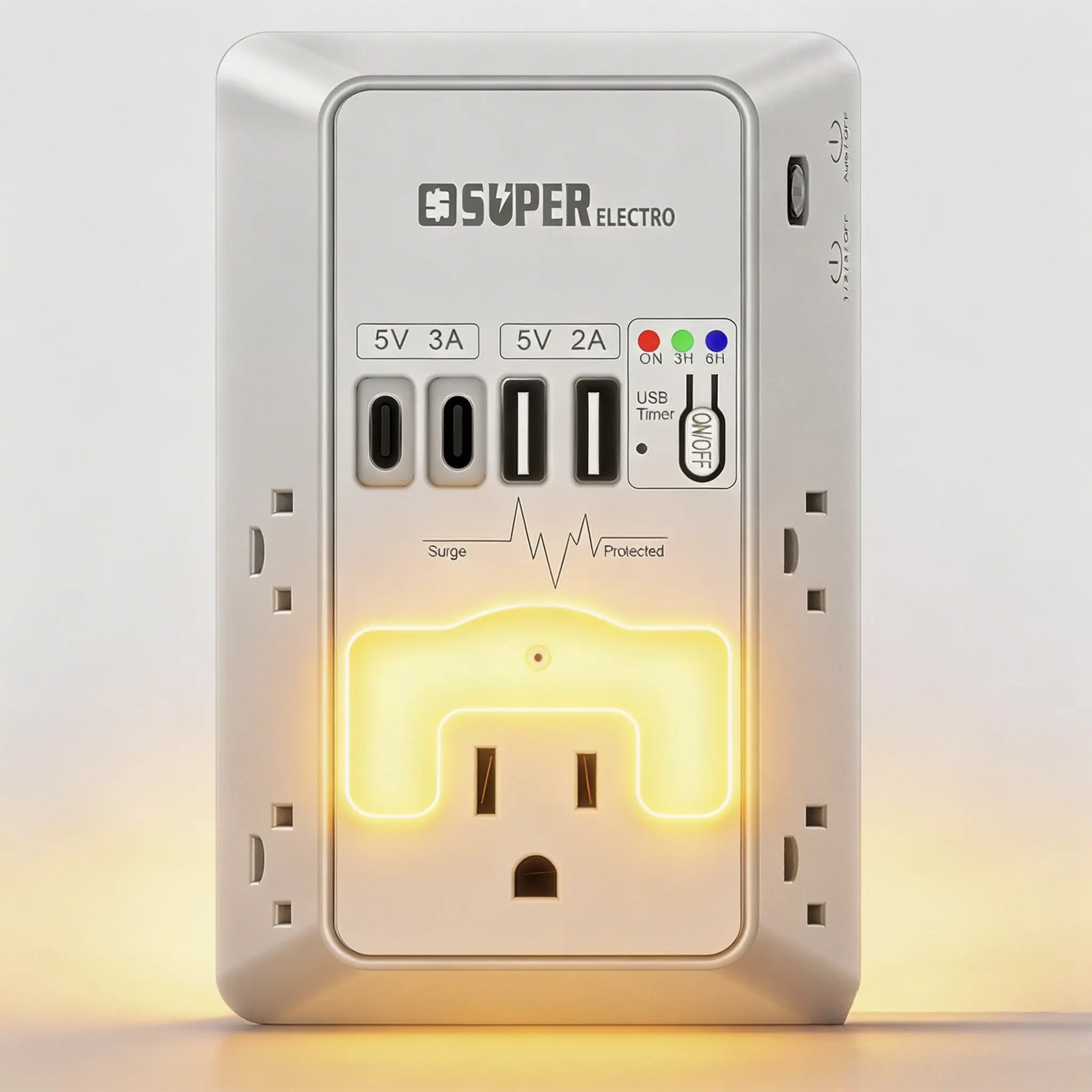 Multi Plug Outlet Surge Protector, USB Wall Charger with USB Timer,5 Outlet Extender with 4 USB Charging Ports (5V 5A),3-Sided 1200J Power Strip Multi Plug Adapter for Home Office,ETL Listed