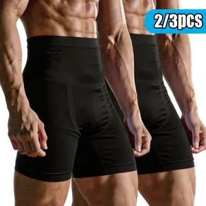 1/2/3PCS Men's Tummy Control Shorts, Compression Shorts, High Waist Thigh Slimmer Anti-Curling Underwear Body Shaper Seamless Boxer Brief