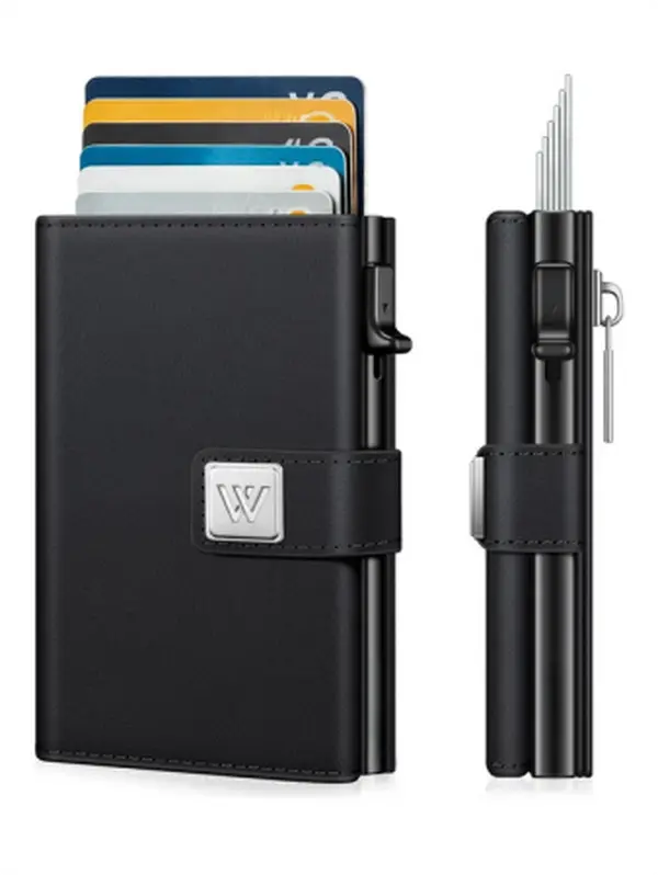 Men's Leather Pop-Up Wallet - Slim Minimalist RFID Blocking Card Holder with ID Window, RFID Card Slots, Slim Storage, Front Pocket Design, Holiday & Birthday Gift, Slim Card Storage