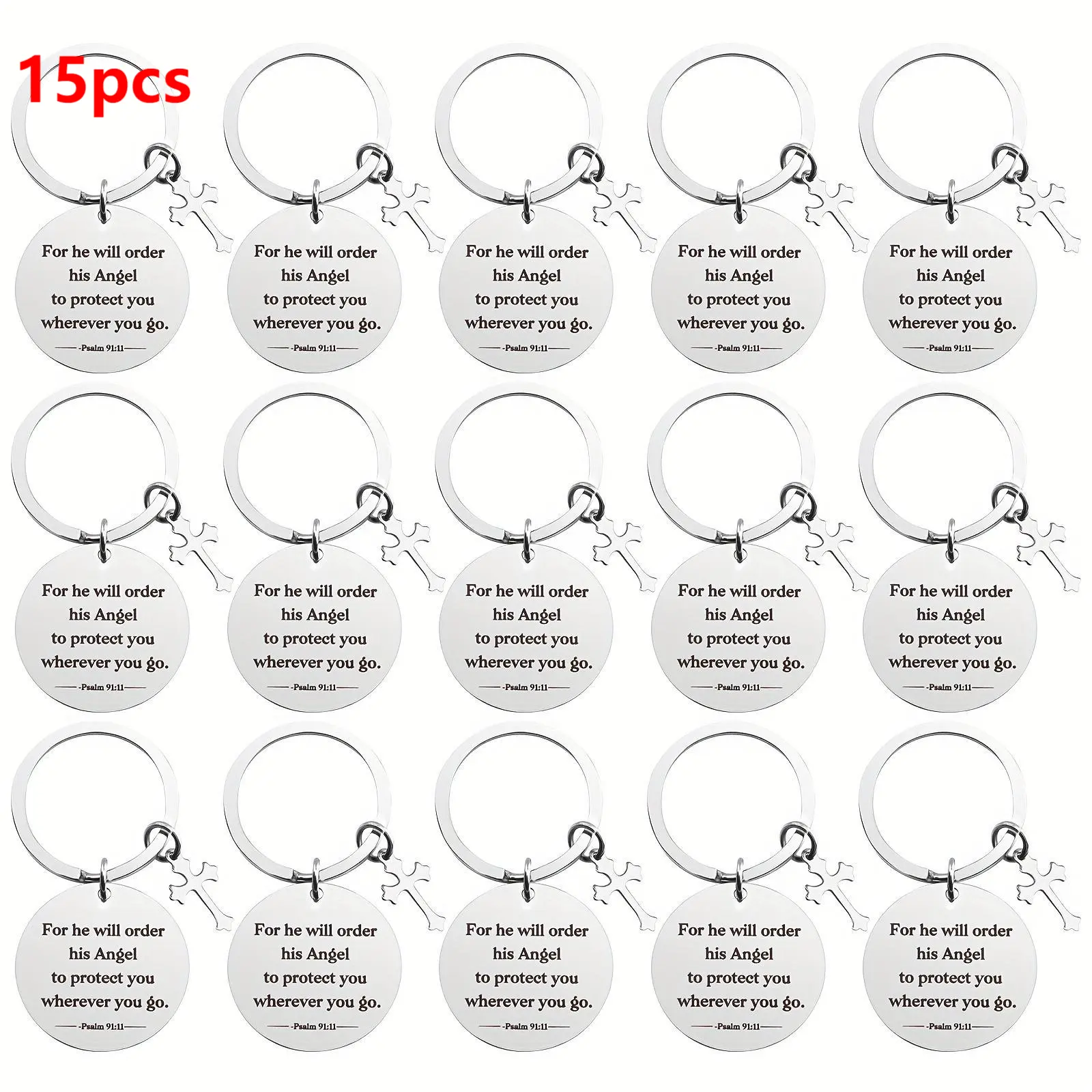15pcs Christian Theme Zinc Alloy Keychain Set, Classic Engraved Bible Verse Keychains, Casual Christian Gift Fashion Accessories, Engraved Text