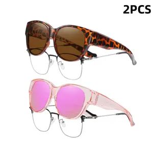HAOLOTA 2PCS Fit Over Glasses Sunglasses for Women Men Oversized Cat Eye Polarized 100% UV400 Protection