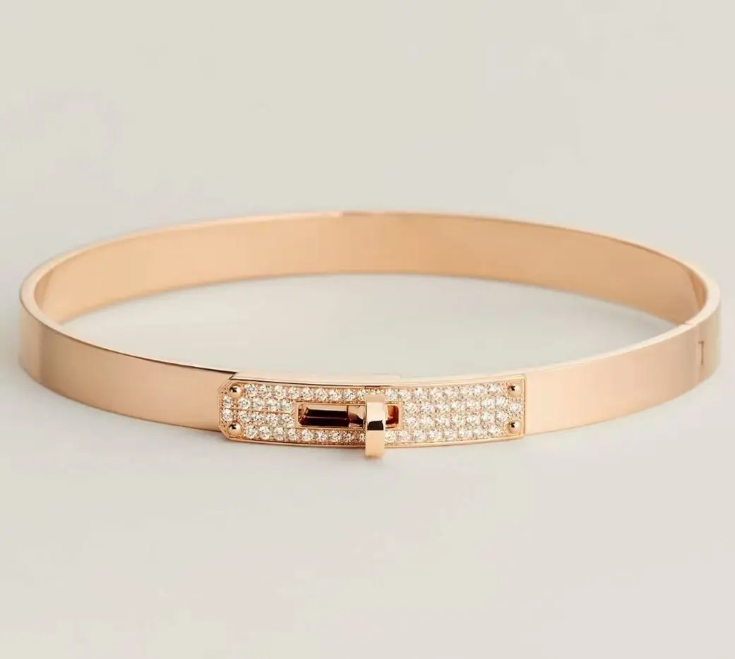 Pre-owned Hermes Kelly bracelet, small model,rose/white gold， half paved