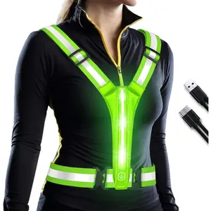 LED Reflective Vest Running Gear, Lights Up Running Vest Rechargeable, High Visibility Reflective Running Gear for Night Walking Running Cycling Jogging