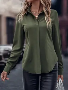 Women's Long Sleeve Shirt, Blouse, Slim-Fitting Casual Top, Pure Color Solid Simple Style, Perfect for Daily Wear & Office Use