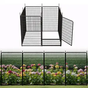 Cozy Castle Garden Fence with Gate 50" 6/8/12/16 Panels, Heavy Duty Metal Animal Barrier Fence for Dogs, Easy No-Dig Setup, Dog Fence Outdoor for Yard, Black