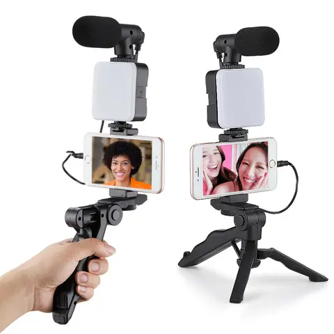5-in-1 Vlogging Kit with Tripod, LED Light, Microphone & Phone Mount, Compatible with Smartphones, Cameras & Tablets Beginner Kit, Video Blog Kit, Content Creator Kit, Camera Accessories
