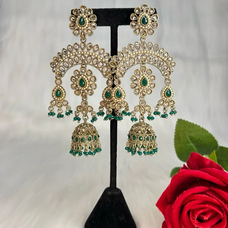 Desi Beautiful Lightweight Statement Polki Jhumki Long Earrings