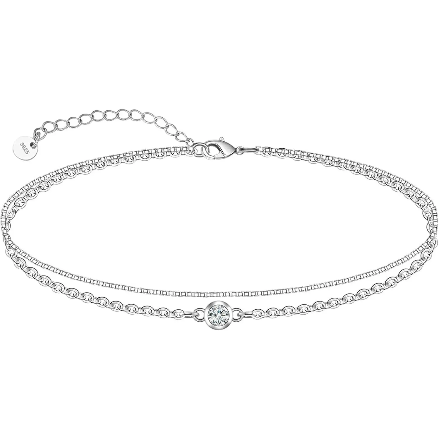 0.1 CT Diamond Anklet for Women 925 Sterling Silver Layered Anklets with 3mm Lab Grown Diamonds Jewelry Gifts