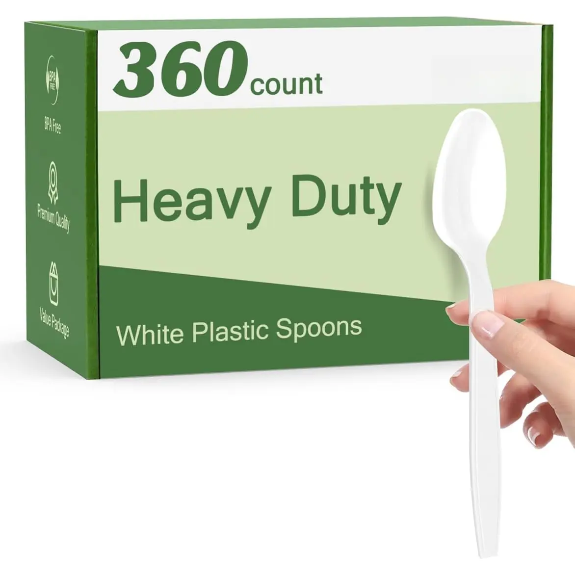360 Count White Plastic Spoons Disposable, , Heat Resistant, Solid and Durable Disposable Spoons Heavy Duty Bulk,  Spoons plastic disposable for Party