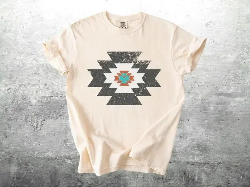 Aztec Pattern T-shirt, Southwestern Shirt, Vintage Western Shirt, Cowgirl Aesthetic, Oversize, Womens, Mens, Unisex Comfort Colors T-shirt
