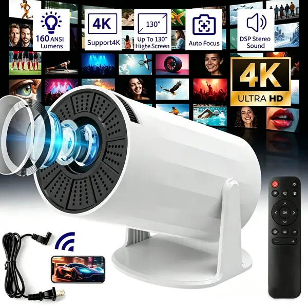 Portable Full HD Projector with Android OS for Home Entertainment and Travel Use Mini 4K Decoding Projector with 5G WiFi 6 & BT 5.0 720P Full HD 160 ANSI Lumens Portable Home Theater for Android Audio Bluetooth Game Bigger Watch Better Audio