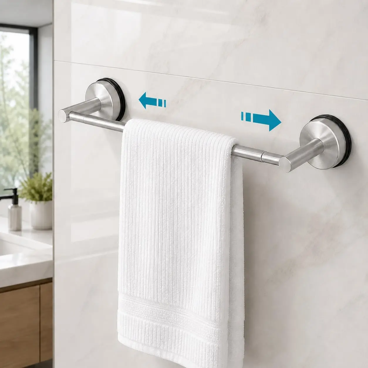 Extendable Suction Towel Bar No Drill Twist Lock Stainless Steel Removable Towel Rack Heavy Duty Rustproof Bathroom Towel Holder for Bathroom Kitchen RV