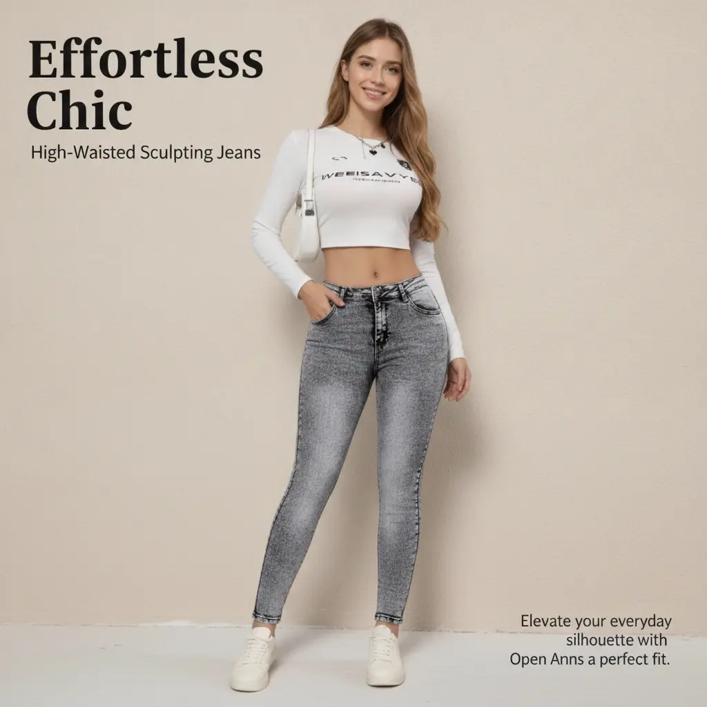 Women's Vintage Grey High-Waist Ultra-Stretch Basic Denim Trousers - Sculpting, Hip-Enhancing, Skinny Ankle Streetwear Jeans with Pocket, Soft Solid Comfortable Fabric for Casual Daily Wear
