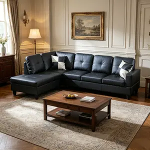 Oversize L-Shape Leather-Microfiber Sectional Sofa Set - 103" Button Tufted Extra-Wide Corner Loveseat, Living Room Couch for Home Apartment, Sofas Living Room