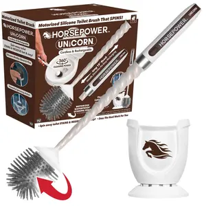 Horsepower Unicorn Toilet Brush, Rechargeable Electric Cleaning Spin Brush, Flexible Silicone Bristles, 360° Powerful Stain & Residue Cleaning