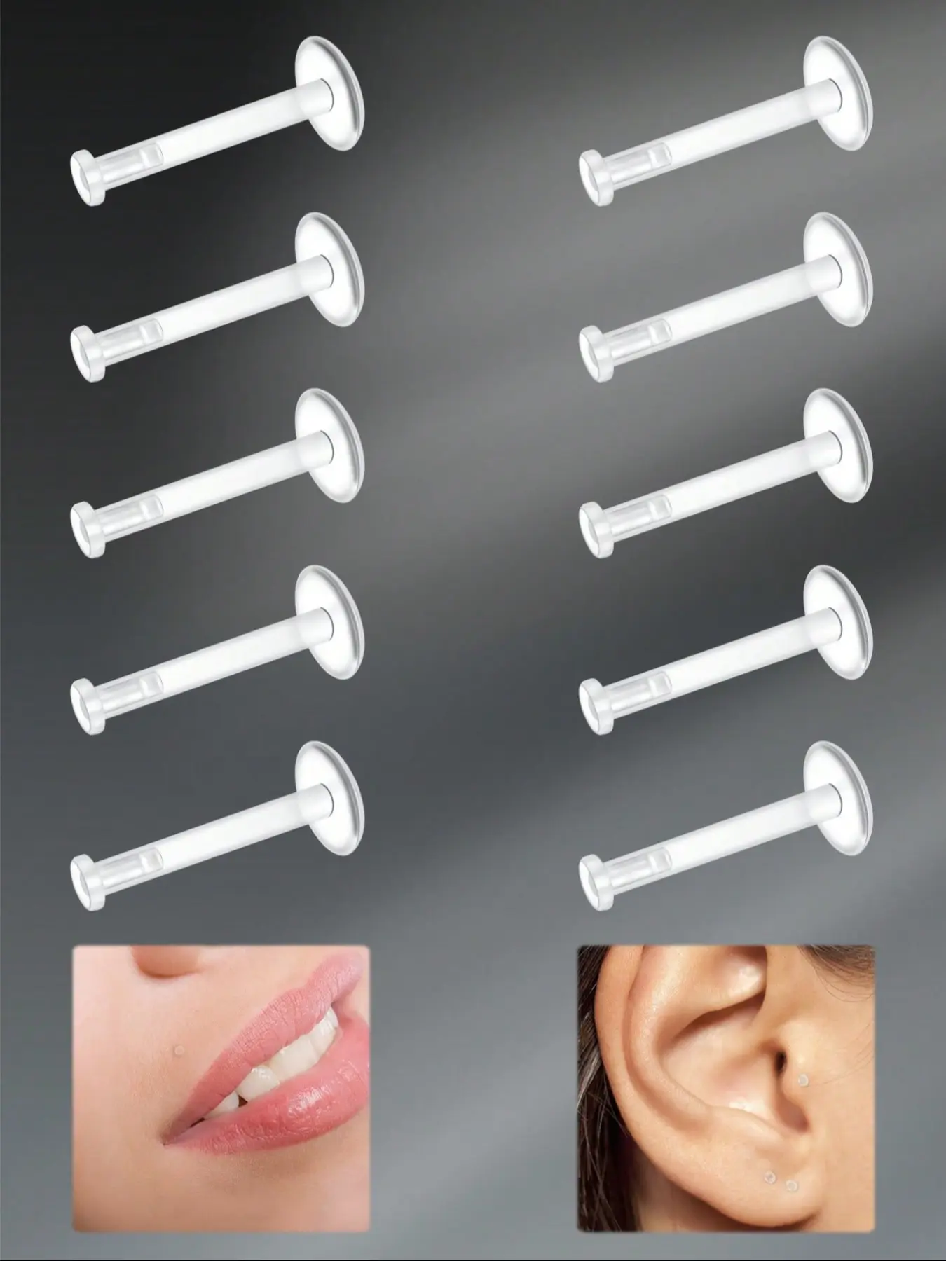 Invisible Transparent Lip Rings, Septum Piercing for Students, 10 Pairs, Daily Wear Fashion Accessory, Body Piercing Jewelry, Casual Style, All Seasons, Plastic Material, Nose Piercing Kit, Nose Piercings Kit