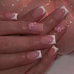 24pcs Square French 3D Gel Nail Art Set, French Tip Nails, Glossy Finish, Easy Wear Acrylic Nails, Perfect for Women & Girls, Daily Use & Parties