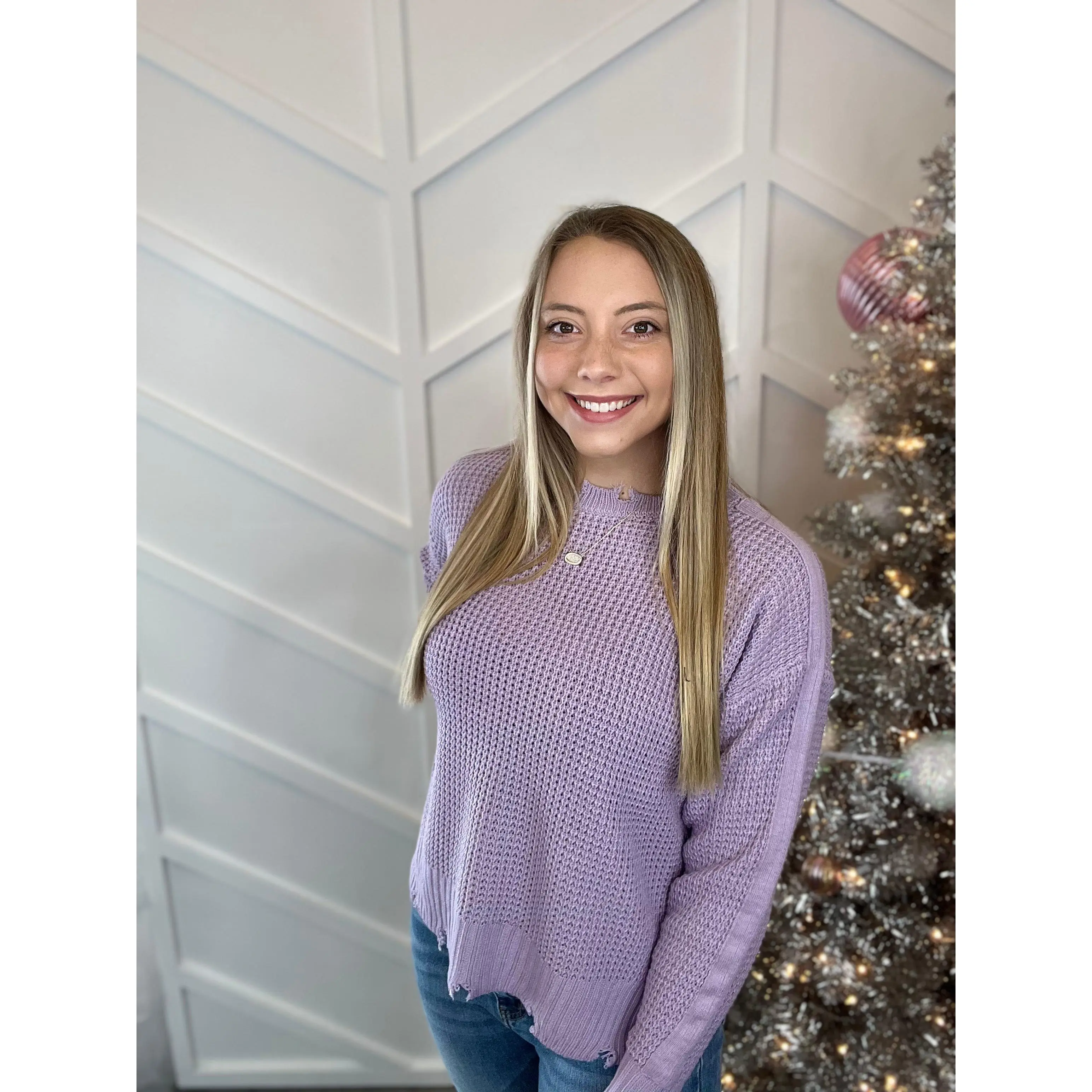 #7689 Lavender Waffle Knit Sweater