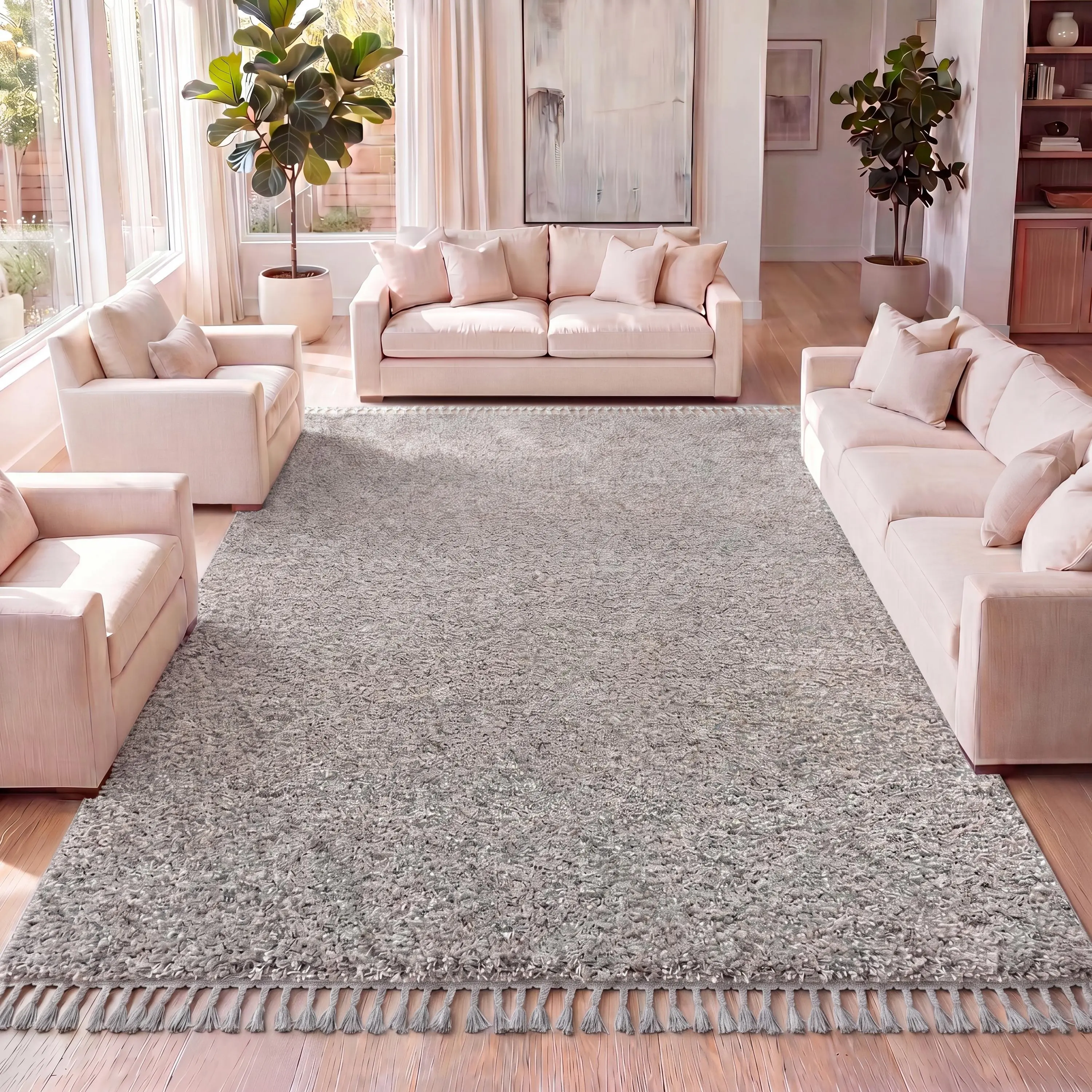 JONATHAN Y Mercer Shag Plush Tassel Indoor Area Rug; for Living Room, Kitchen, Bedroom, Dining Room, Office, Fluffy Shag Rug, Room Decor