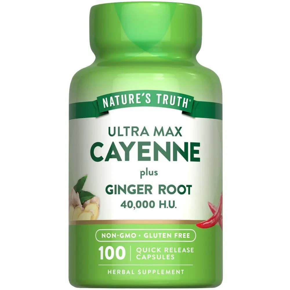 Nature's Truth Cayenne Pepper 40,000 HU - 100 Count - with Ginger Root - Non-GMO & Gluten Free Supplement