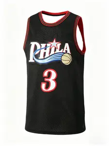 Men's Philadelphia 76ers Allen Iverson Retro Basketball Tank Top, Casual Sporty Sleeveless Shirt, Geometric Pattern, All Seasons